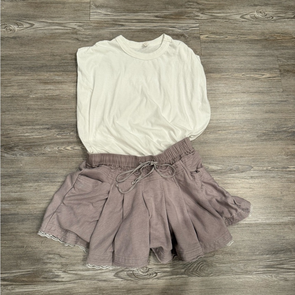 Daily practice White Tee and Mauve Skirt Set